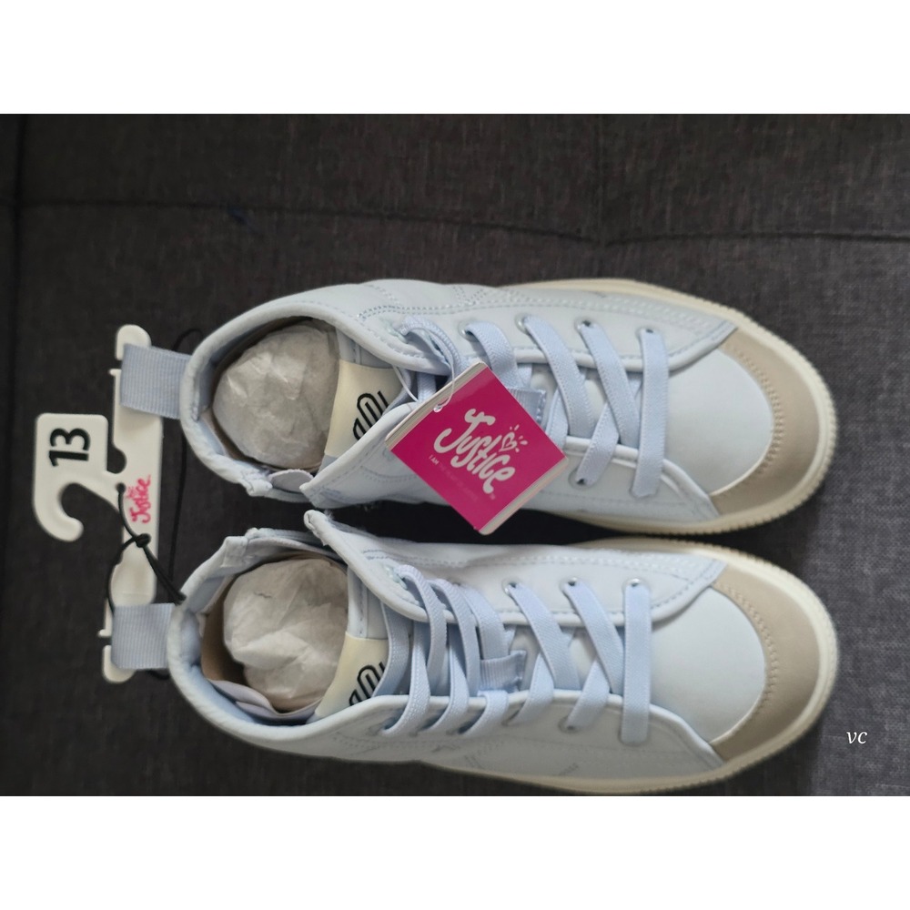 NWT Justice Girls Light Blue High Top Sneakers - Size 13 - Side Zip - Picture 3 of 7
